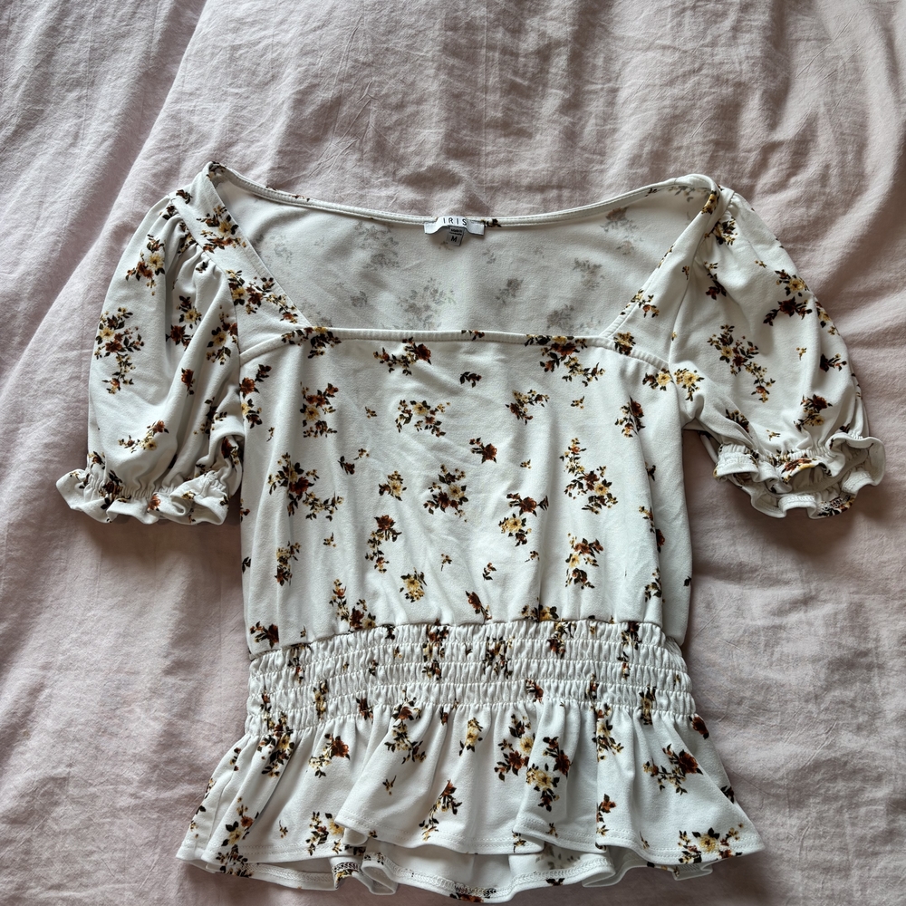Iris Cream Floral Ruffle Blouse